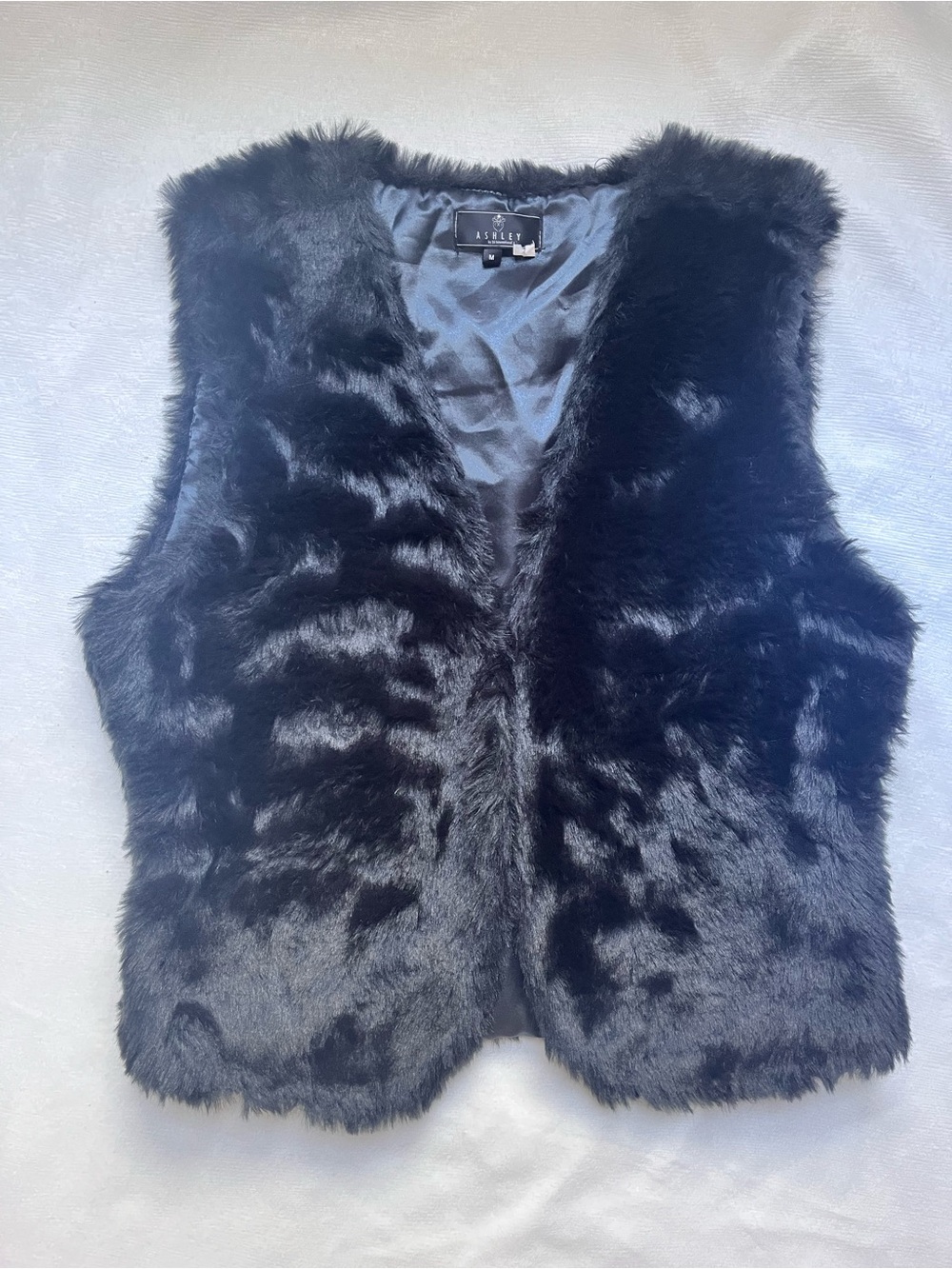 Ashley By 26 International Black Faux Fur Vest M Y2K